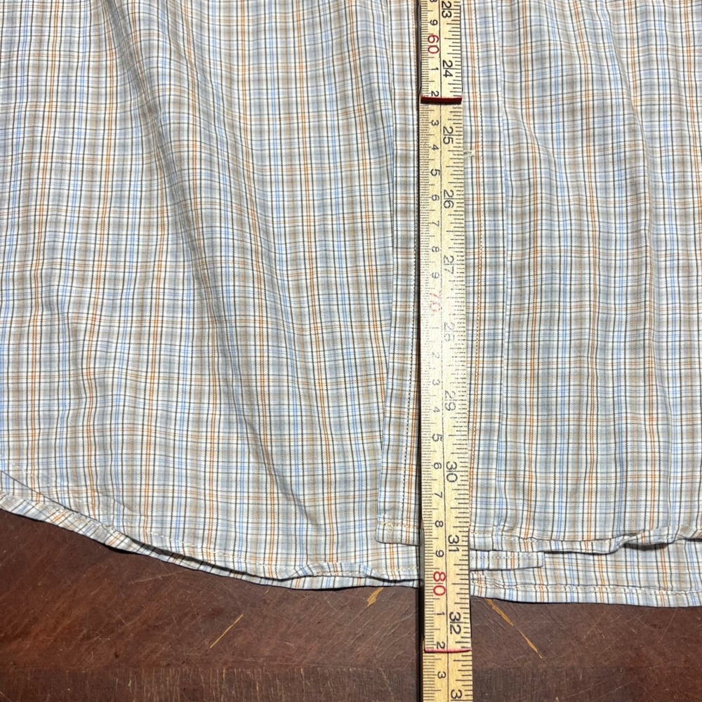 Faconnable Mens Plaid Button Down Shirt Size M Blue Orange Cotton Made in USA - Picture 7 of 13